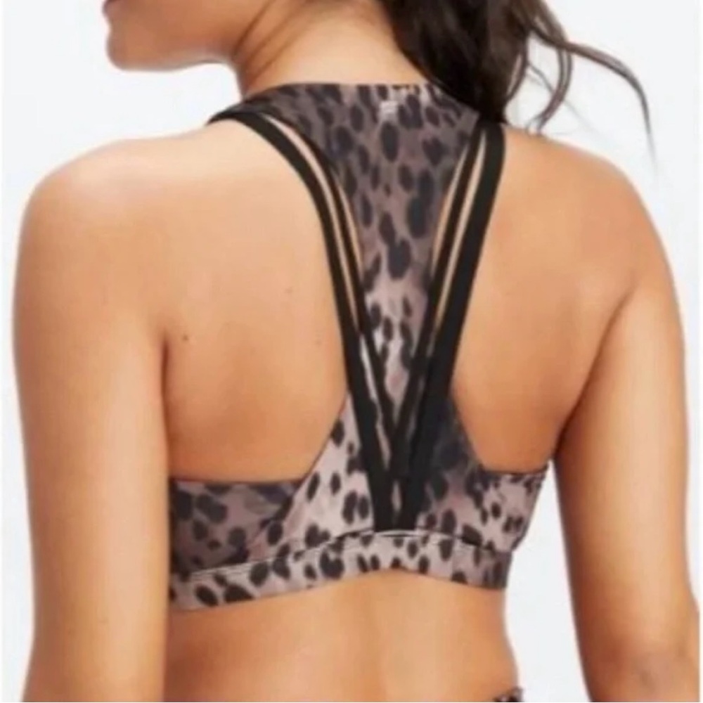 Fabletics Kessler Medium Impact Sports Bra, Leopard/Black, Women’s Size Small